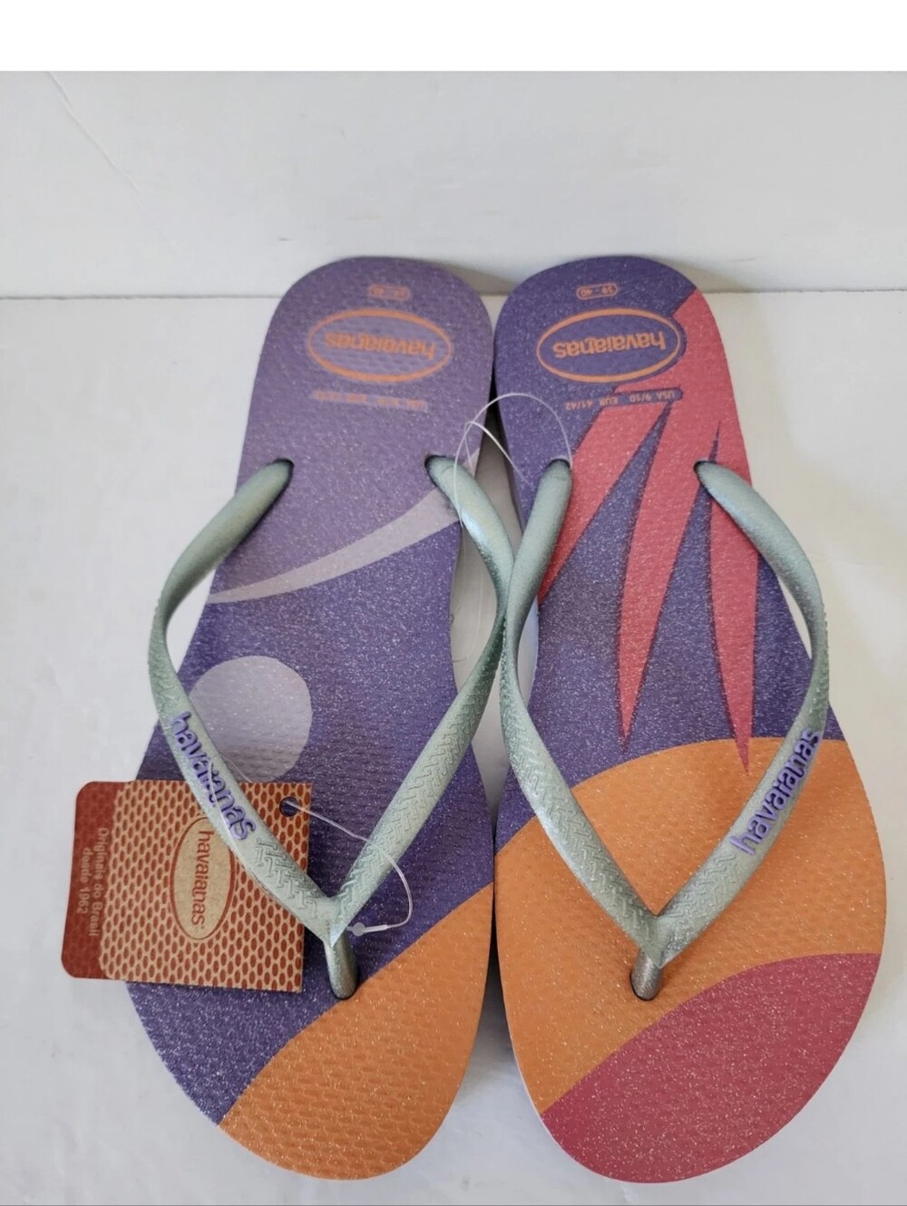 Havaianas Slim Glitter Sunset Flip Flops Quiet Lilac Purple Womens 9/10 4146766